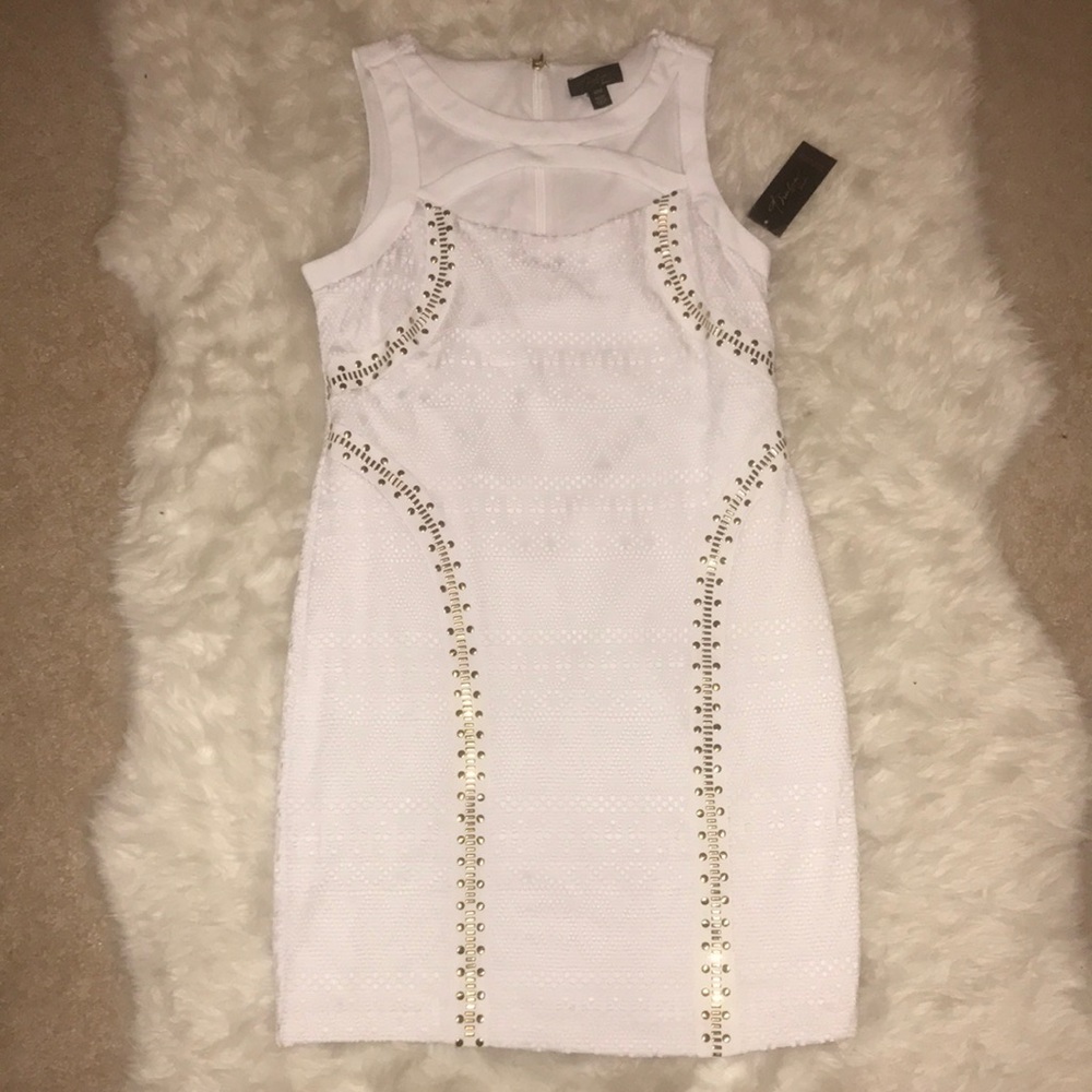 White and gold lace dress